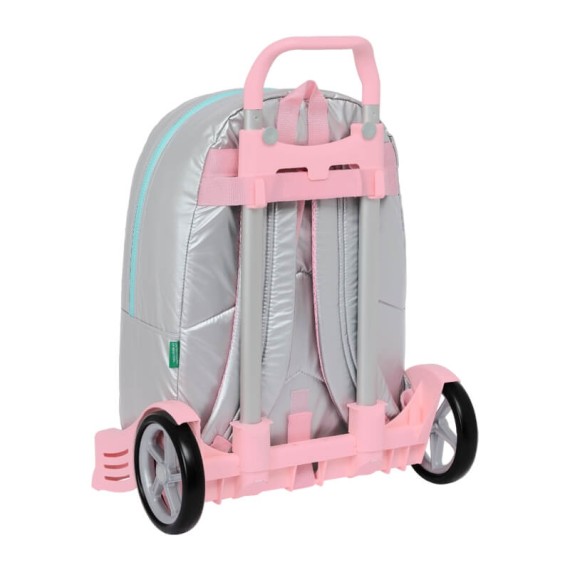 Mochila Escolar 46Cm c/ Carro Evolution BENETTON Sliver Prateada | Ref. 248.612353860