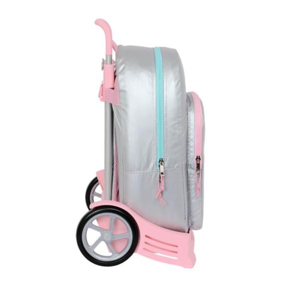 Mochila Escolar 46Cm c/ Carro Evolution BENETTON Sliver Prateada | Ref. 248.612353860