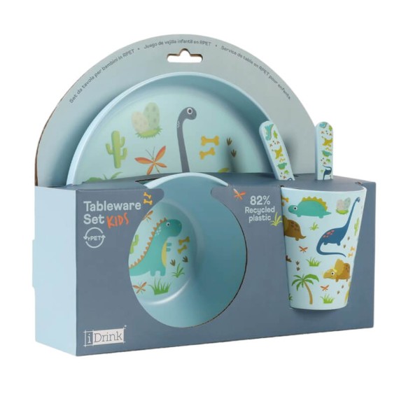 Conj. Prato, Copo, Taça e Talheres I-DRINK Dinossauro Verde | Ref. 343.ID5301C