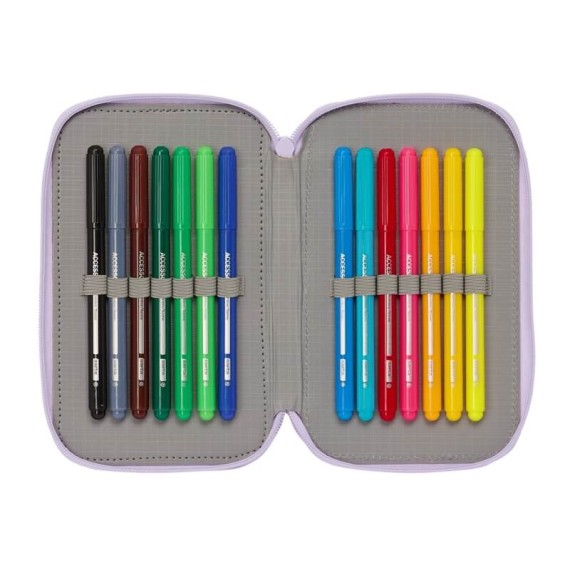 Estojo Escolar Triplo 36 Peças WISH By Disney Lilás | Ref. 248.412368857