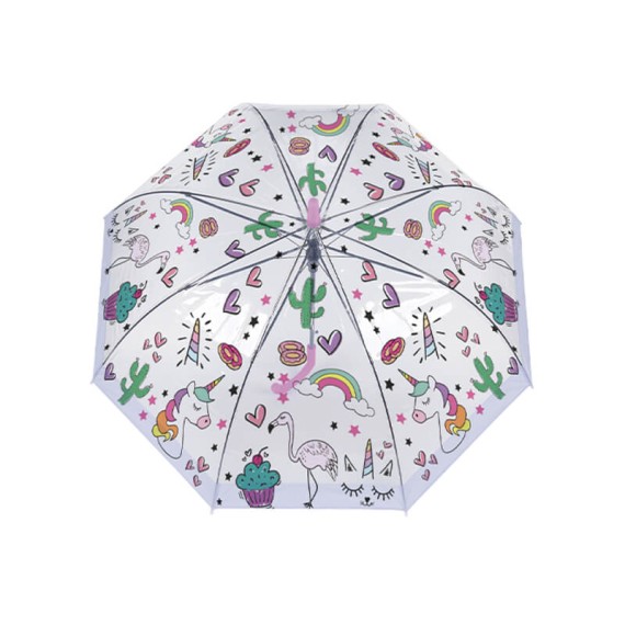 Guarda-Chuvas Comprido Automático I-TOTAL Kids Unicorn Transparente | Ref. 343.XL2259