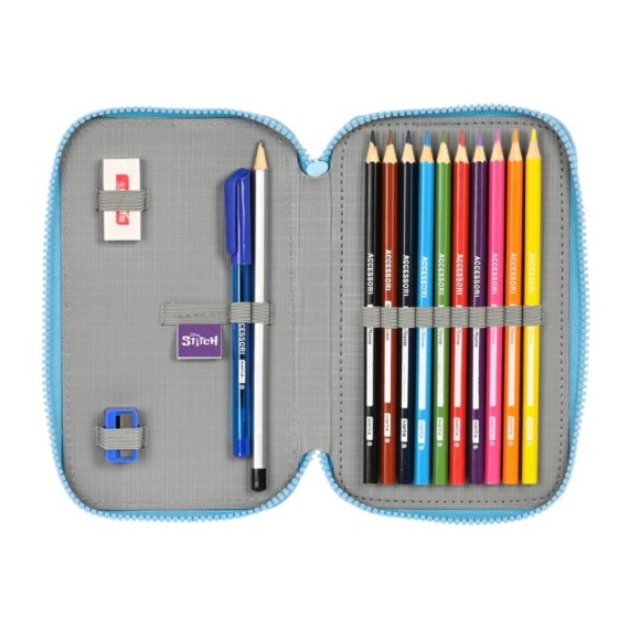 Estojo Escolar Duplo Pequeno 28 Peças STITCH Azul | Ref. 248.412388854
