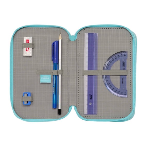 Estojo Escolar Triplo 36 Peças FROZEN II Hello Spring Azul Turquesa | Ref. 248.412373857