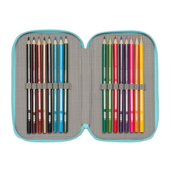 Estojo Escolar Triplo 36 Peças FROZEN II Hello Spring Azul Turquesa | Ref. 248.412373857