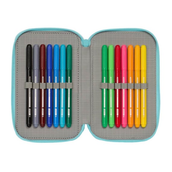 Estojo Escolar Triplo 36 Peças FROZEN II Hello Spring Azul Turquesa | Ref. 248.412373857