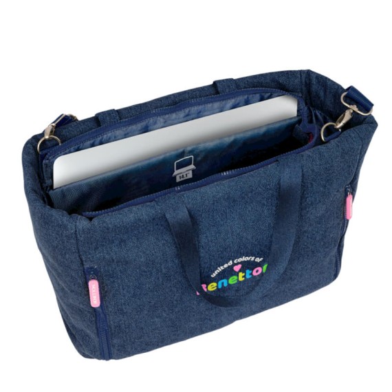 Saco de Ombro para Computador 14.1” BENETTON Denim Azul Ganga | Ref. 248.642415293