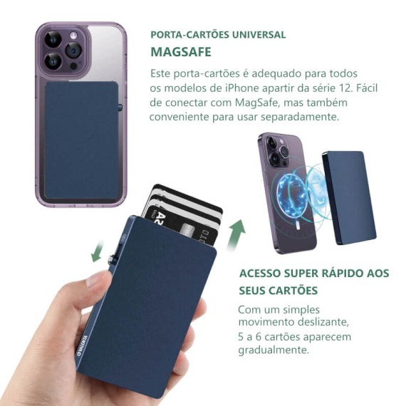 VALENTA Porta Cartões Cardprotector Aluminio Magsafe Blue Titanium | Ref. X91.V588287