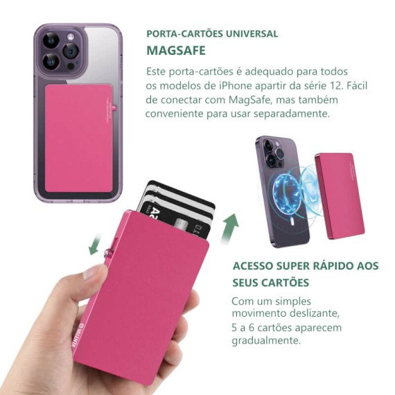 VALENTA Porta Cartões Cardprotector Aluminio Magsafe Pink | Ref. 91.V587501