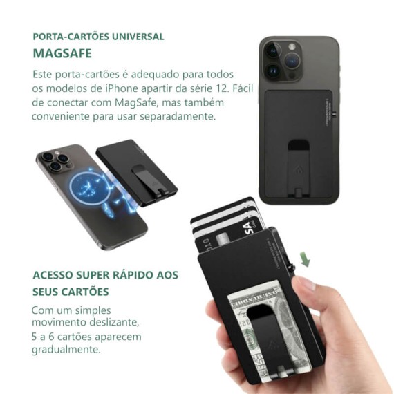 VALENTA Porta Cartões Cardprotector Aluminio Magsafe with Money Clip Black | Ref. 91.V587518