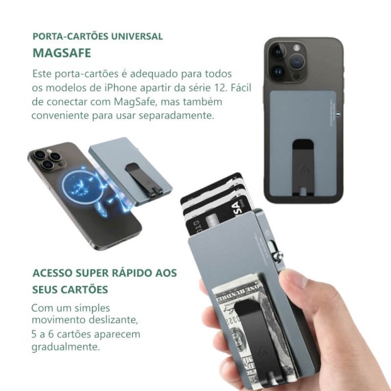 VALENTA Porta Cartões Cardprotector Aluminio Magsafe with Money Clip Grey | Ref. 91.V587518