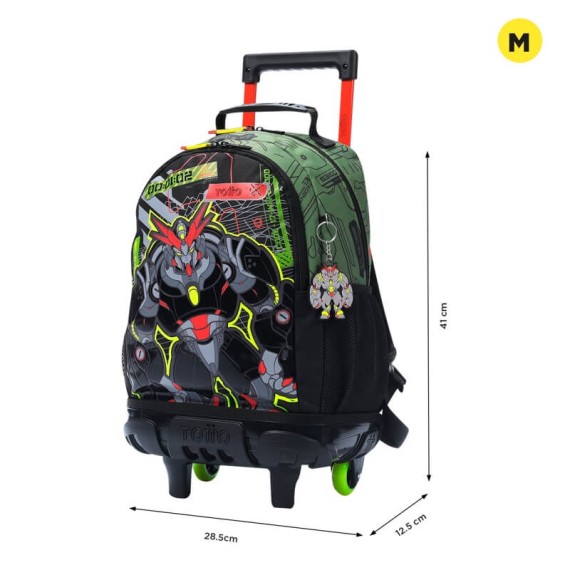 Mochila Escolar com Rodas M 41Cm Argon TOTTO 5D7 Verde | Ref. 330.MJ03AGN00525D7