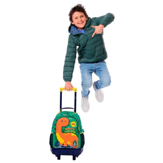 Mochila Escolar com Rodas M 41Cm Dinomax TOTTO 5D6 Verde | Ref. 330.MJ03DNX00525D6