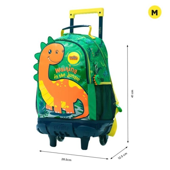 Mochila Escolar com Rodas M 41Cm Dinomax TOTTO 5D6 Verde | Ref. 330.MJ03DNX00525D6