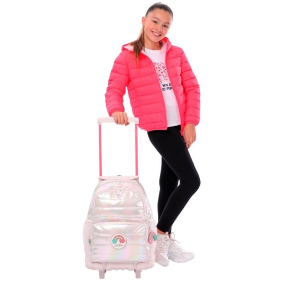Mochila Escolar com Rodas L 47Cm Glowy TOTTO P50 Rosa Brilhante | Ref. 330.MJ03GLW0032P50