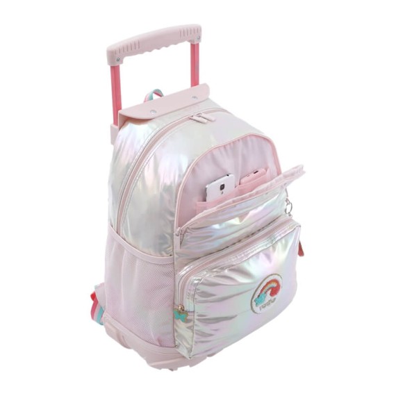 Mochila Escolar com Rodas L 47Cm Glowy TOTTO P50 Rosa Brilhante | Ref. 330.MJ03GLW0032P50