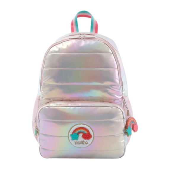 Mochila Escolar Média 40Cm Glowy TOTTO P50 Rosa Brilhante | Ref. 330.MJ04GLW0022P50