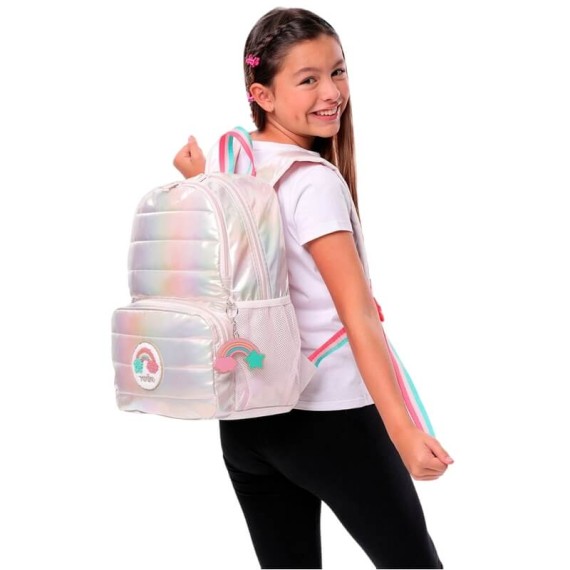 Mochila Escolar Média 40Cm Glowy TOTTO P50 Rosa Brilhante | Ref. 330.MJ04GLW0022P50