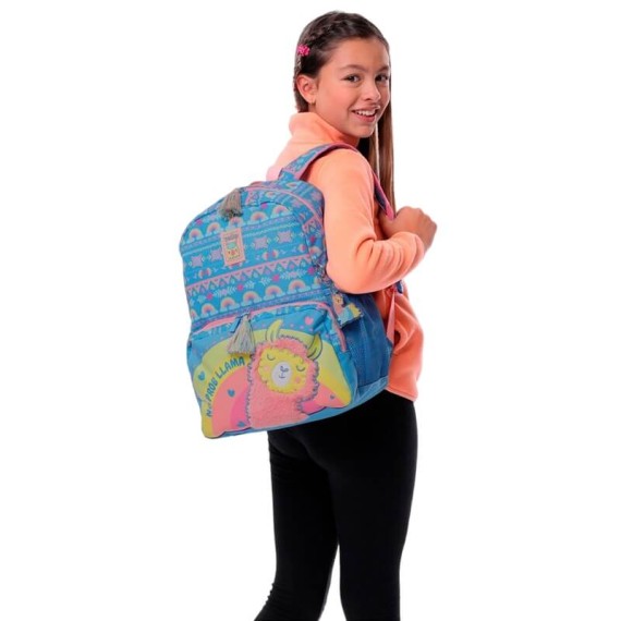 Mochila Escolar Média 40Cm Llama TOTTO 8JC Azul | Ref. 330.MJ04LLA00228JC