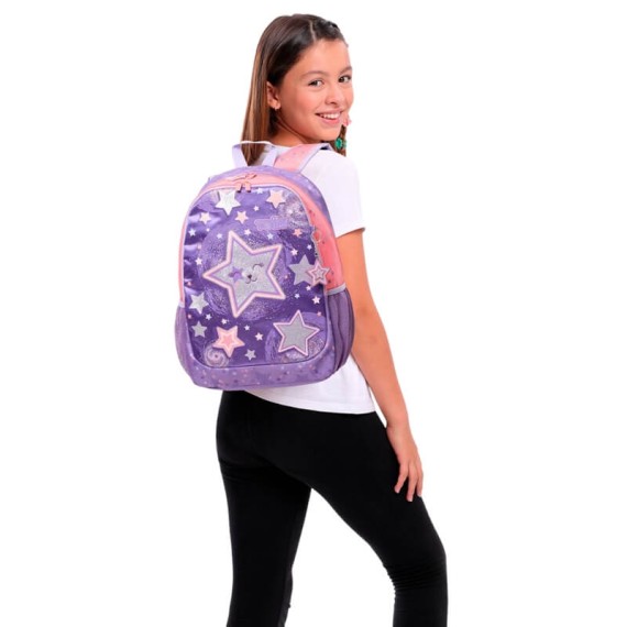 Mochila Escolar Média 40Cm Star Cat TOTTO 4Q8 Roxo | Ref. 330.MJ04STC00224Q8