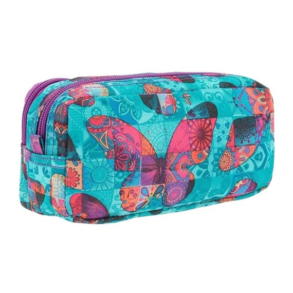 Estojo Escolar Duplo Butterfly Pacifico Sobre TOTTO 1LQ Azul | Ref. 330.AC52ECO00311LQ