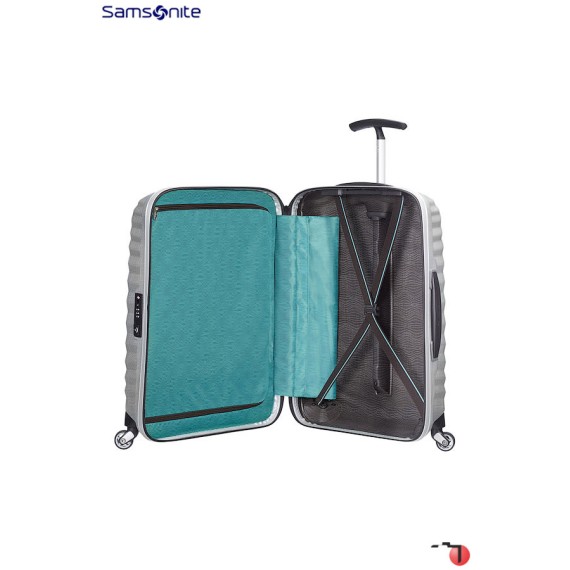 Samsonite Mala/Trolley de Viagem Médio 69cm 4 Rodas Spinner LITE-SHOCK Prata - Ref. X9298V00225