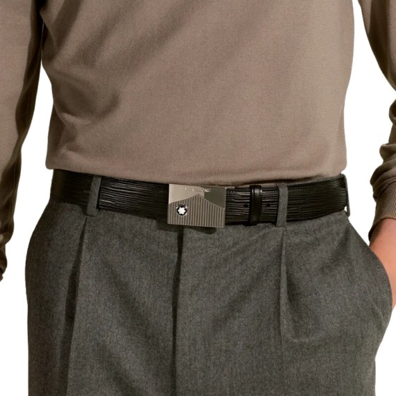 Cinto Clássico de Couro MONTBLANC Fivela Retangular 35mm Preto | Ref. 238.199092