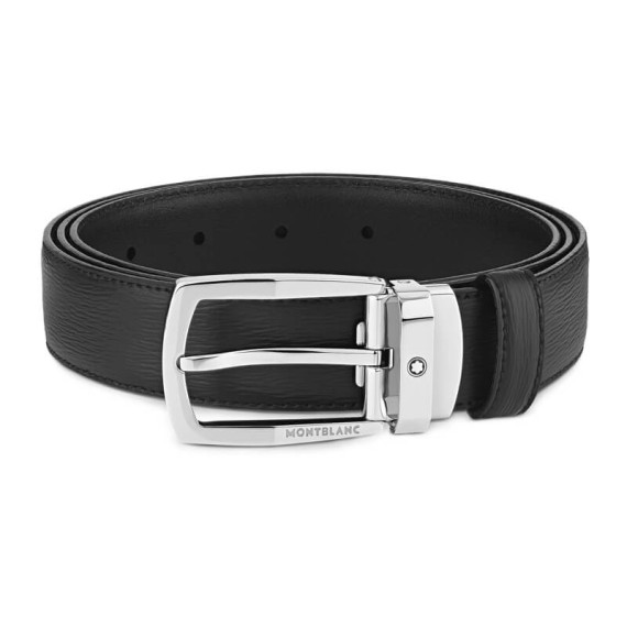 Cinto Clássico de Couro MONTBLANC Fivela trapézio 30mm Preto | Ref. 238.116706