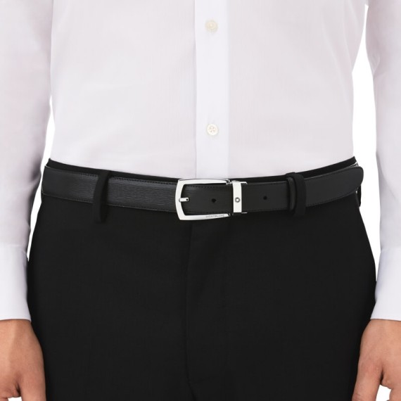 Cinto Clássico de Couro MONTBLANC Fivela trapézio 30mm Preto | Ref. 238.116706