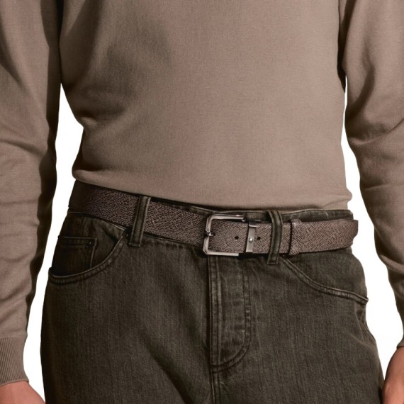 Cinto de Couro Saffiano MONTBLANC Fivela Retangular 35mm Castanho | Ref. 238.199097