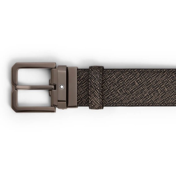 Cinto de Couro Saffiano MONTBLANC Fivela Retangular 35mm Castanho | Ref. 238.199097