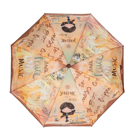 ANEKKE Guarda-Chuva Pequeno Automático Peace & Love Castanho | Ref. 280.38483-102