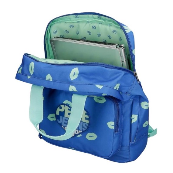 Mochila Escolar Adap. 40Cm 2C c/ Carro PEPE JEANS Ruth Azul | Ref. 186.60422T1