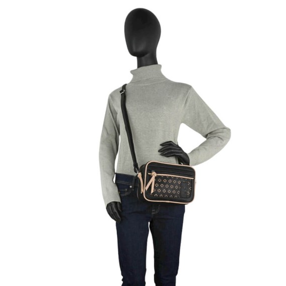Bolsa de Tiracolo Retangular SKPAT Crosses Preto/Taupé | Ref. 237.32508601