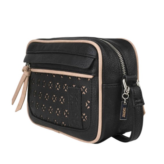 Bolsa de Tiracolo Retangular SKPAT Crosses Preto/Taupé | Ref. 237.32508601