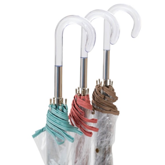 Guarda-Chuva Sra. Comprido Man. 62/8 EZPELETA 10764 Transparente c/ Rosa | Ref. 104.10764R