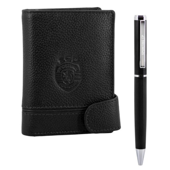 Conjunto de Porta-Cartões Ejector + Esferográfica SPORTING SCP3129 Preto | Ref. 254.SCP3129P