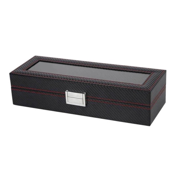 Caixa Protectora para 6 Relógios Retangular c/ Janela Preto/Vermelho | Ref. 338.6RPV
