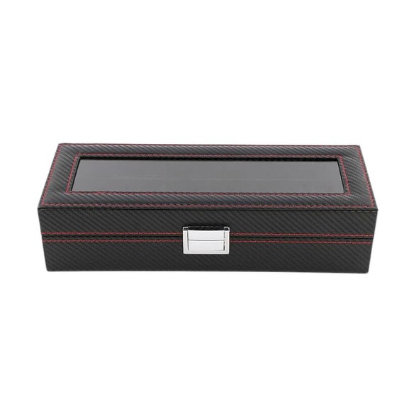 Caixa Protectora para 6 Relógios Retangular c/ Janela Preto/Vermelho | Ref. 338.6RPV