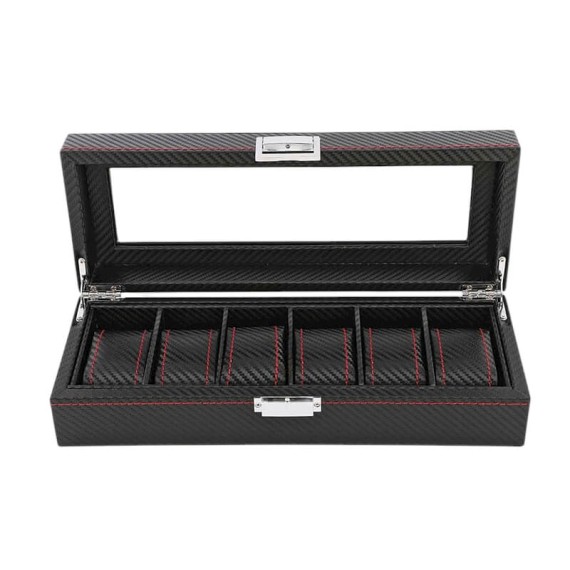 Caixa Protectora para 6 Relógios Retangular c/ Janela Preto/Vermelho | Ref. 338.6RPV