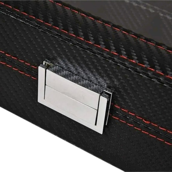 Caixa Protectora para 6 Relógios Retangular c/ Janela Preto/Vermelho | Ref. 338.6RPV