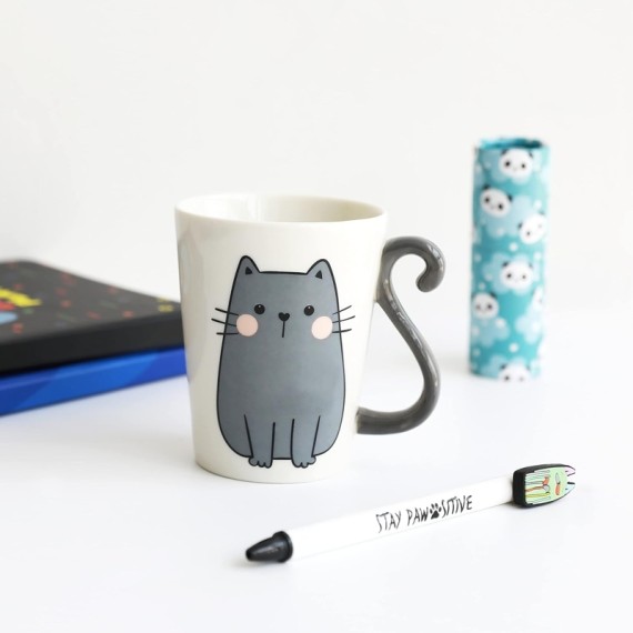 Caneca de Cerâmica iTOTAL Grey Cat Cinza | Ref. 343.XL2393