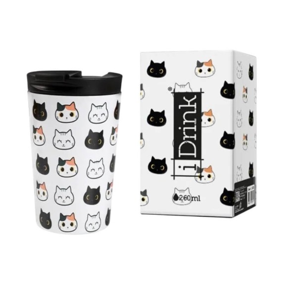 Copo de Viagem Térmico 260ml I-DRINK Cat Branco | Ref. 343.ID0243