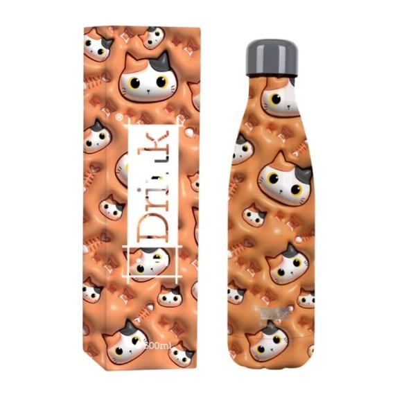 Garrafa Térmica 500ml I-DRINK Orange Cat 3D Laranja | Ref. 343.ID0452