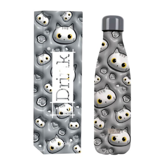 Garrafa Térmica 500ml I-DRINK White Cat 3D Cinza | Ref. 343.ID0453
