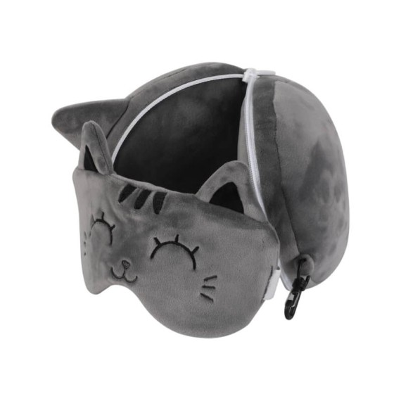 Almofada de Viagem Infantil c/ Tapa Olhos iTOTAL Gato Cinzento | Ref. 343.XL2529