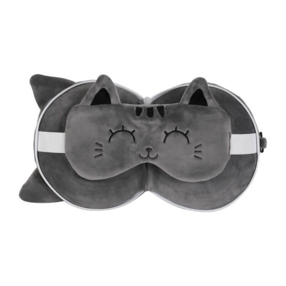Almofada de Viagem Infantil c/ Tapa Olhos iTOTAL Gato Cinzento | Ref. 343.XL2529