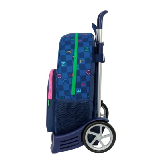 Mochila Escolar 46Cm c/ Carro Evolution BENETTON Damero Azul Marinho | Ref. 248.612550860