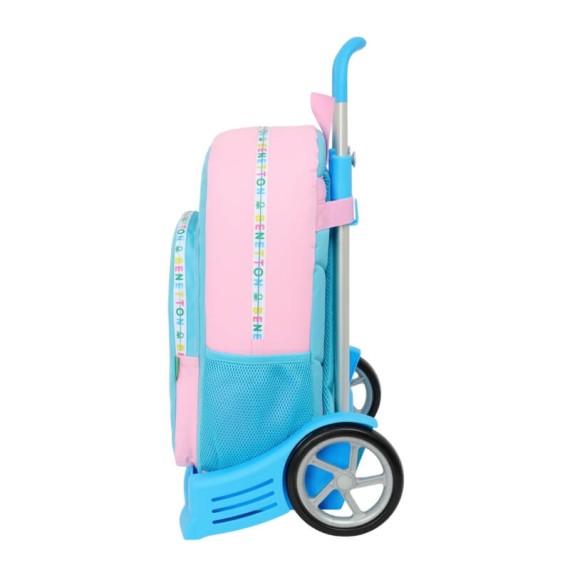 Mochila Escolar 46Cm c/ Carro Evolution BENETTON Unique Azul/Rosa | Ref. 248.612552860