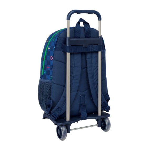 Mochila Escolar c/ Carro 46cm BENETTON Damero Azul Marinho | Ref. 248.612550160