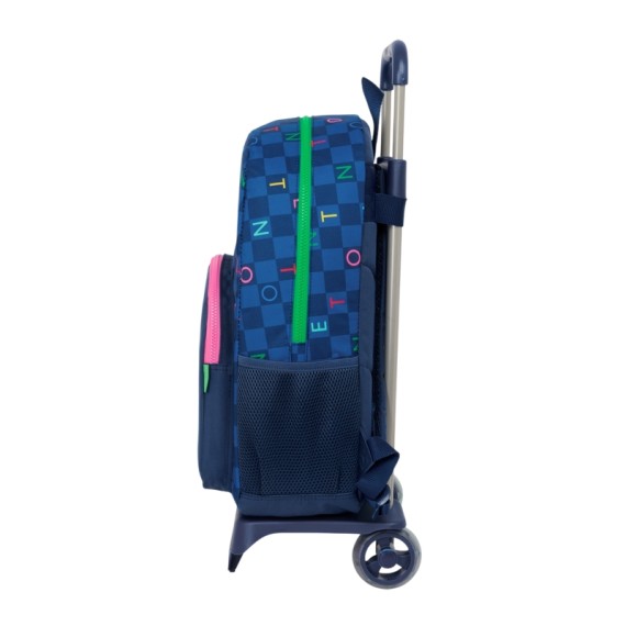 Mochila Escolar c/ Carro 46cm BENETTON Damero Azul Marinho | Ref. 248.612550160